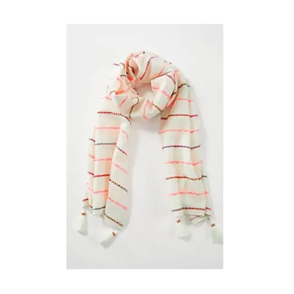 NWT J. Jill Cream Multi‎ Textured Striped Tasseled Scarf